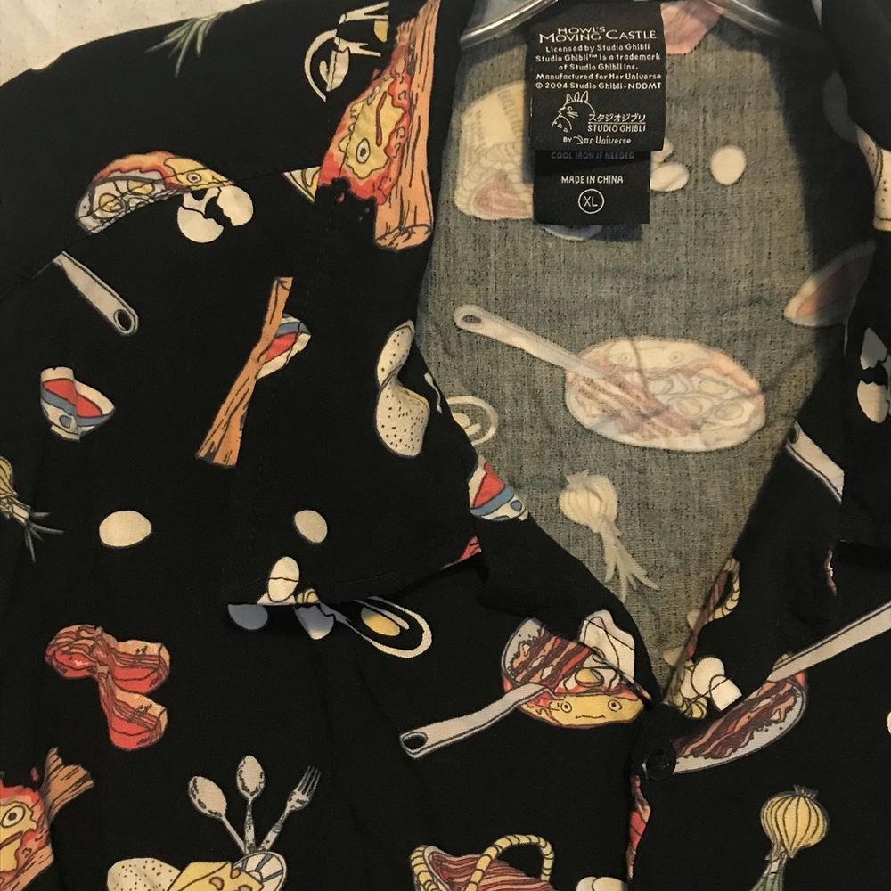 Howls Moving Castle Print Short-sleeve Button-up Shirt